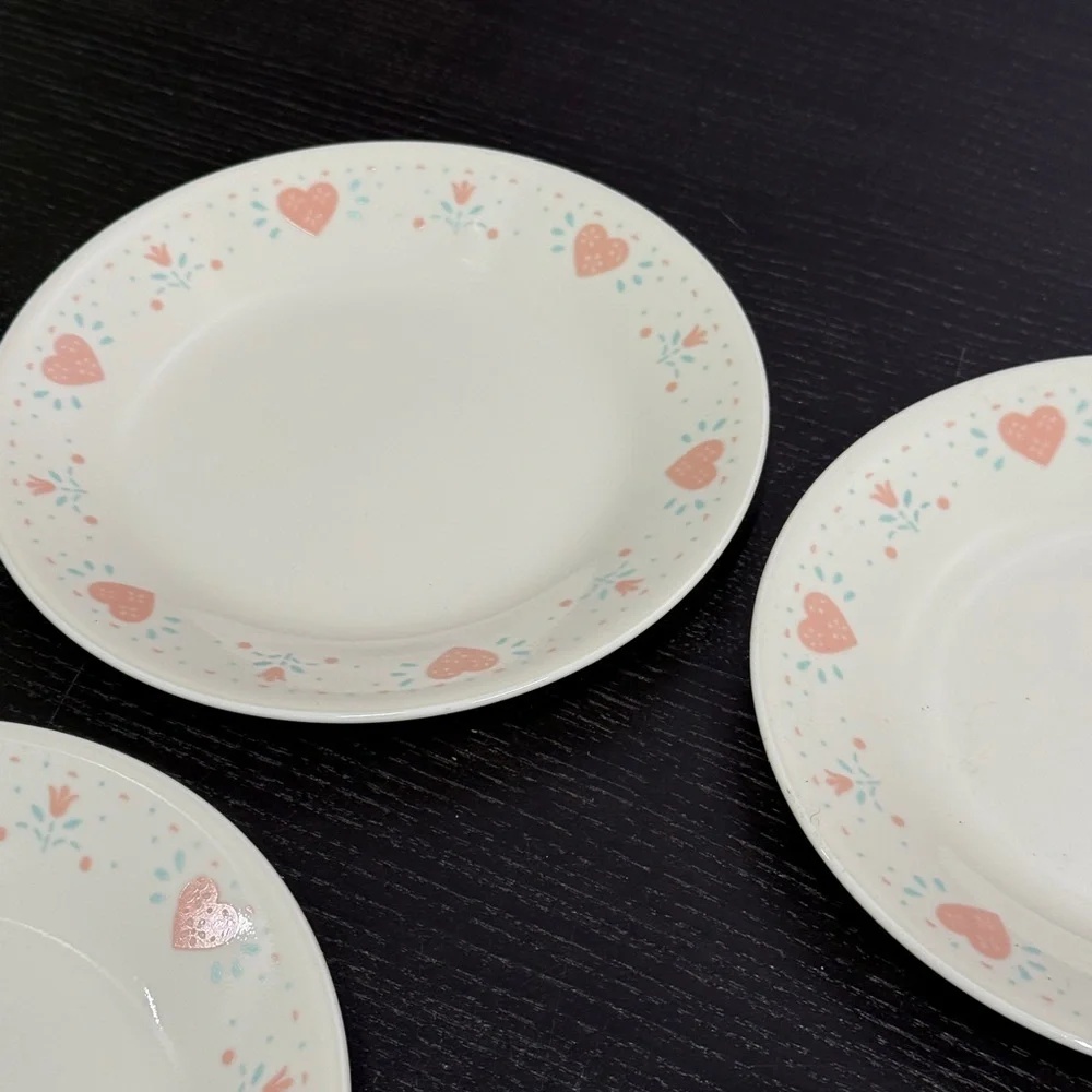 Corelle Forever Yours Pink and Blue Dinnerware Set with Heart Design set of 4